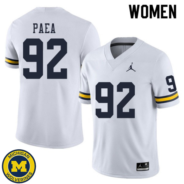 Women's University of Michigan #92 Phillip Paea White Embroidery Jersey